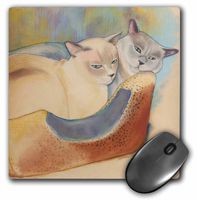 3dRose LLC 8 x 8 x 0.25 Inches Mouse Pad, Two Tonkinese Cats Cuddling Pastel Painting Pet Portrait Bed (mp_23299_1)