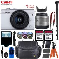 Canon EOS M200 Mirrorless Digital Camera - White w/ 15-45mm Lens + Pro Accessory Bundle (Including Digital Flash, Sturdy Equipment Carrying Case, 2X 64GB Transcend Memory Cards and More.)