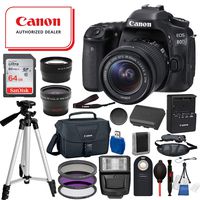 Canon EOS 80D Digital SLR Camera with EF-S 18-55mm is STM (Black) 19PC Professional Bundle Package Deal -SanDisk 64gb SD Card + Canon Shoulder Bag + More