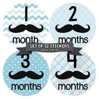 Months in Motion Baby Monthly Stickers - Baby Milestone Stickers - Newborn Boy Stickers - Month Stickers for Baby Boy - Baby Boy Stickers - Newborn Monthly Milestone Stickers - Mustache - Style 160
