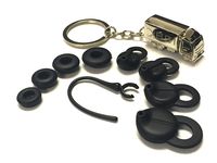 BSI New Set 8pcs Black Earbuds 1pc Earhook for Aliph Jawbone ERA Wireless Bluetooth Headset Ear Gel Bud Tip Gels Buds Tips Eargels Eartips Earhook Earloop Earclip Hook Loop Clip Replacement Parts + Free Silver Metal Truck Keychain with BSI(TM) LOGO