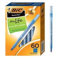 BIC Round Stic Xtra Life Ballpoint Pen, Medium Point (1.0mm), Blue, 60-Count
