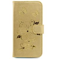 IKASEFU Stylish Pretty Gold Flower Butterfly Pattern Pu Leather Wallet Card Slots Flip Case Cover Compatible with Samsung Galaxy Core Prime G360-Gold Flower,Gold