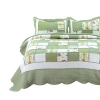 Bedsure 3-Piece Printed Quilt Set King Size (106x96 inches), Green Ruffle, Lightweight Coverlet Design for Spring and Summer, 1 Quilt and 2 Pillow Shams