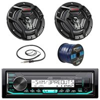 JVC Marine Boat Yacht Radio Stereo Receiver Bundle with Coaxial Speakers, Enrock Radio Antenna and Enrock 16g 50 ft Speaker Wire