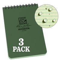 Rite in the Rain Weatherproof Top-Spiral Notebook, 4" x 6", Green Cover, Universal Pattern, 3 Pack (No. 946-3)