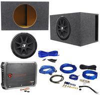 Package: KICKER 43C154 Comp 15" 600 Watt Car Subwoofer With Single Voice Coil + Car Amplifier + RRCA Cable + Sub Enclosure + Speaker Wire + Screws + Spade Terminals
