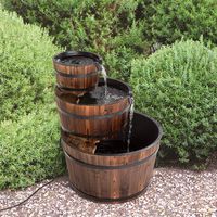 Worldrich 3 Tier Outdoor Garden Rustic Wood Barrel Waterfall Fountain with Pump