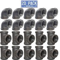 20 Pack Brooklyn Pipe 1/2" Pipe Fittings (10 Pipe Elbows, 10 Pipe Tees) | 1/2 Inch Cast Iron Pipe Fittings, Tee and Elbow Fit for Steampunk Shelf and Retro Furniture Project