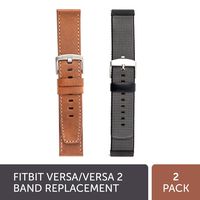 WITHit Designer Replacement Band for Fitbit Versa/Versa 2, 2-Pack, Brown Italian Leather and Black Nylon - Secure, Adjustable Stainless Steel Closure, Fitbit Watch Band Replacements, Fits Most Wrists