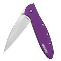 Kershaw Leek Purple Folding Knife (1660PUR); 3" Bead-Blasted High-Performance Sandvik 14C28N Steel Blade, Purple Anodized Aluminum Handle, SpeedSafe Assisted Opening, Liner and Tip Lock Slider, 2.4 OZ