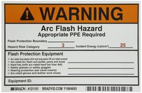 Brady 121101 Vinyl Preprinted Arc Flash Labels, Black and Orange on White, 4" Height x 6" Width, Legend "Warning Arc Flash Hazard Appropriate Ppe Required Flash Protection Boundary____ Flash Hazard Category 3..." (5 Labels per Package)