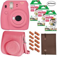 Fujifilm Instax Mini 9 (Flamingo Pink), 3X Instax Film (60 Sheets), Groovy Case, Accordion Album and Hanging Pegs