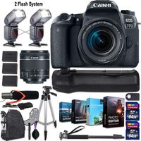 Canon EOS 77D DSLR Camera and Canon EF-S 18-55mm f/4-5.6 is STM Lens + 2 Flash System with Deluxe Accessory Kit (4-Pack Photo/Video Editing Software, Pro Microphone w/Windshield and More)