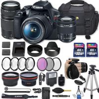 Canon EOS Rebel T7 DSLR Camera with EF-S 18-55mm f/3.5-5.6 is II Lens + EF 75-300mm f/4-5.6 III + 2 Memory Cards + 2 Aux Lenses + 50" Tripod + Accessories Bundle(25 Items)