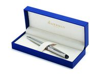Waterman Expert Ballpoint Pen, Stainless Steel with Chrome Trim, Medium Nib with Blue Ink Cartridge, Gift Box