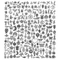 JIALEEY 200 PCS Wholesale Bulk Lots Jewelry Making Charms Mixed Smooth Tibetan Silver Metal Charms Pendants DIY for Necklace Bracelet Jewelry Making and Crafting