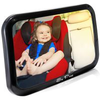 Shatterproof Baby Backseat Mirror for Car - View Infant in Rear Facing Car Seat - Newborn Safety with Secure Crash Tested Headrest Double-Strap - Essential Car Seat Accessories