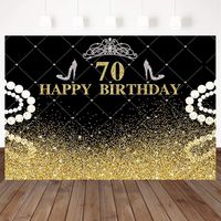 Mehofoto Happy 70th Birthday Background Silver Crown Backdrop High Heels Background 8X6Ft Vinyl Birthday Party Booth Banner Decoration for Women Birthday Custom for Photography Backdrops
