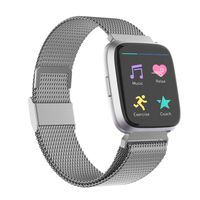 POY Compatible for Fitbit Versa Bands, Replacement for Stainless Steel Mesh Fitbit Versa Lite Bands Metal Strap with Strong Magnet Lock Wristbands for Women Men Silver Large