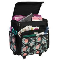 Everything Mary EVM12777-2 Collapsible Rolling Craft Bag, Wheeled Scrapbook Tote for Scrapbooking & Art-Travel Organizer Storage Bin for Paper, Glue, Tape, Black Flowers