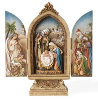 Joseph's Studio by Roman - Nativity Triptych, Holy Family with Three Kings, Angel and Shepherd, 9" H, Resin and Stone, Gold, Decorative Figure, Collection, Durable, Long Lasting