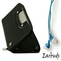 Black with Handles Zipper Protective Slim and Durable Professional Faux Leather Executive Portfolio Cover Carrying Case with Memory Card Slots Coby Kyros 7 inch Touchscreen Tablet MID7016 and Earbuds