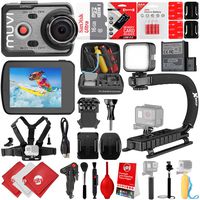 VEHO MUVI K-Series K-2 Pro 4k 16MP Wi-Fi Sports Action Camera w/ 24GB 28PC Bundle - Window Mount - Helmet Mount - Opteka X-Grip Action Handle - High Power LED Video Light and Much More