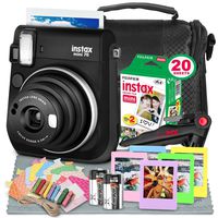 Fujifilm Instax Mini 70 Instant Film Camera (Black) W/Deluxe Accessory Bundle Instax Twin Pack Instant Film, Frames + Xpix Table Top Tripod, CR-2 Battery + Fibertique Cleaning Cloth