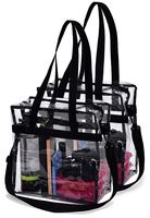 Handy Laundry Clear Tote Bag NFL Stadium Approved - 2 Pack - Shoulder Straps and Zippered Top. Perfect Clear Bag for Work, School, Sports Games and Concerts. Meets NFL Tournament Guidelines. (Black)