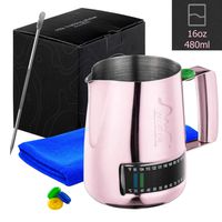 Milk Frothing Pitcher With Integrated Thermometer, 16oz/480ml Stainless Steel Milk Coffee Cappuccino Latte Art Barista Pitcher Milk Jug Cup, With Decorating Art Pen & Microfiber Cloth, Polished Finish