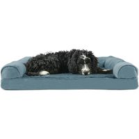 Furhaven Pet Dog Bed | Orthopedic Ultra Plush Faux Fur & Suede Traditional Sofa-Style Living Room Couch Pet Bed w/ Removable Cover for Dogs & Cats, Deep Pool, Large