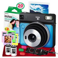 Fujifilm instax Square SQ6 Instant Film Camera (Metallic Blue) + 20 Sheets Instant Square Film + Xpix Camera Strap + Fibertique Cloth (USA Warrantty)