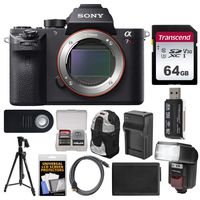 Sony Alpha A7R II 4K Wi-Fi Digital Camera Body with 64GB Card + Backpack + Flash + Battery & Charger + Tripod + Kit