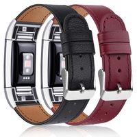 Tobfit 2 Pack Leather Bands Compatible with Fitbit Charge 2 Bands for Women Men, Soft Genuine Leather Accessories Replacement Wristband (Black & Wine Red, 5.5''-8.1'')