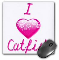 3dRose Pretty Pink Flowery I Love Catfish - Mouse Pad, 8 by 8 inches (mp_121454_1)