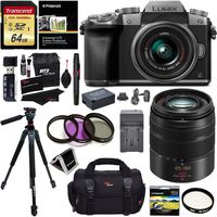 Panasonic G7KS Digital Single Lens Mirrorless 4K Camera 14-42 mm Lens Kit + Panasonic H-FS45150AK Lumix G Vario 45-150mm Lens + Accessory Bundle + Transcend 64 GB Memory + Professional Tripod