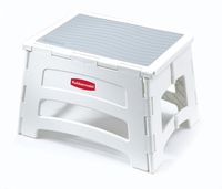 Rubbermaid RM-PL1W Folding 1-Step Plastic Stool, 300-pound Capacity, White