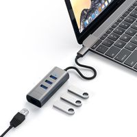 Satechi Type-C 2-in-1 USB 3.0 Aluminum 3 Port Hub and Ethernet Port - Compatible with 2018 MacBook Air, 2018 iPad Pro, 2016/2017/2018 MacBook Pro, Microsoft Surface Go (Space Gray)