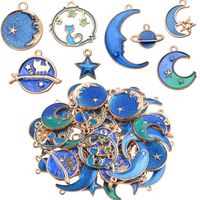 24 Pieces Gold Plated Enamel Charms Pendants, Blue Enamel Moon Star Pendant Crafting Accessories for Making Earrings Necklace DIY, 8 Styles