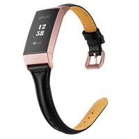 Wearlizer Compatible with Charge 3 Bands for Women Slim Leather Replacement Charge hr 3 Special Edition Rose Gold Band Assesories Strap Black