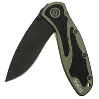 Kershaw Blur, Olive/Black Pocket Knife (1670OLBLK); 3.4" Black DLC-Coated 14C28N Steel Blade, Olive Anodized Aluminum Handle, Black Trac-Tec Inserts, SpeedSafe Opening, Reversible Pocketclip; 3.9 OZ