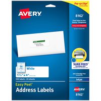 Avery Address Labels with Sure Feed for Inkjet Printers, 1-1/3" x 4", 350 Labels, Permanent Adhesive (8162), White