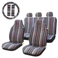 10pc Stripe Multi-Color Seat Cover Baja Saddle Blanket Weave Universal Bucket Seat Cover Fit for Cars & Vans with Steering Wheel Cover