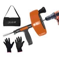 DrainX Power Pro 25-FT Steel Drum Auger Plumbing Snake with Drill Attachment | Use Manually or Powered | Heavy Duty Drain Cleaning Cable with Work Gloves and Storage Bag Included