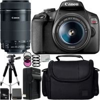 Canon EOS Rebel T7 with 18-55mm Lens, 55-250mm Lens and 8pc Accessory Bundle - Includes 16GB SD Memory Card + Replacement Battery + Medium Carrying Case + More