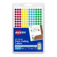 Avery Assorted Removable See-Through Color Dots, 0.25-Inch Round, Pack of 864 (5796)