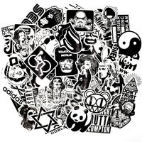 Riao-Tech 100pcs Rock Punk Music Band Stickers, Black and White Vintage Laptop Bicycle Luggage Guitar Patches Skateboard Vinyl Sticker