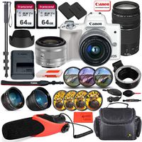 Canon EOS M50 Mirrorless Digital Camera (White) with EF-M 15-45mm Lens & EF 75-300mm Lens Bundle + EF-M to EF/EF-S Lens Mount Adapter + Prime Accessory Bundle