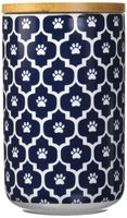 DII Bone Dry Ceramic Pet Treat Storage Canister with Air Tight Lid 4"(Dia) x 6.5" (H), Perfect Food and Treat Jar for Dogs and Cats-Nautical Blue Paw Lattice
